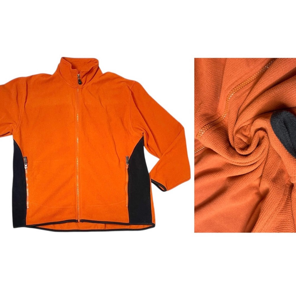 Vintage 10,000 ft Above Sea Level Micro Waffle Fleece Orange Black Zip-Up Jacket